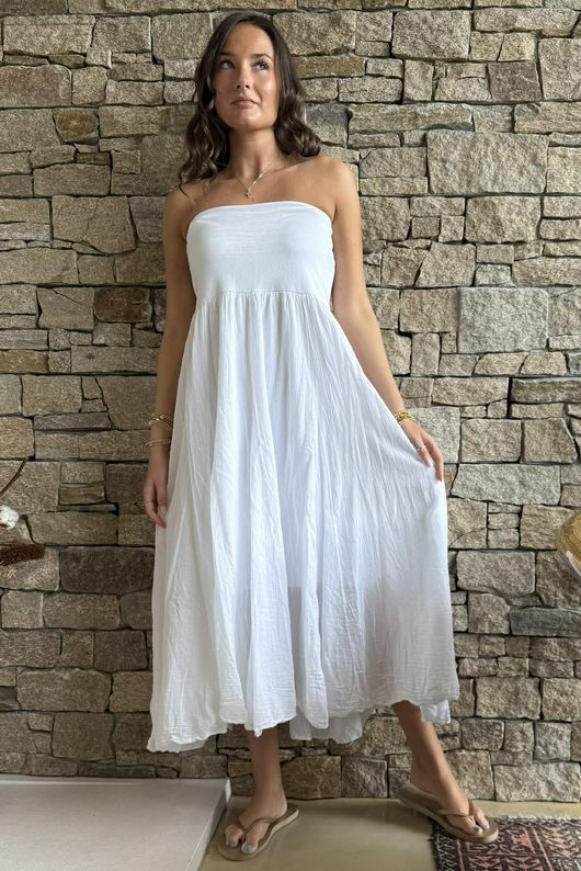 Songbird Bandeau Skirt Dress White 
